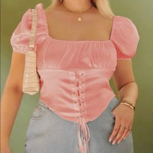 Shein Pink Lace Up Top